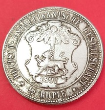 German East Africa. Wilhelm II,1888-1918.1/2 Rupie,1891.Colonial Issue.Silber.