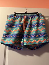 Chubbies Men's Swim Trunks Neon Geometric Large Made in USA Elastic. NO LINER