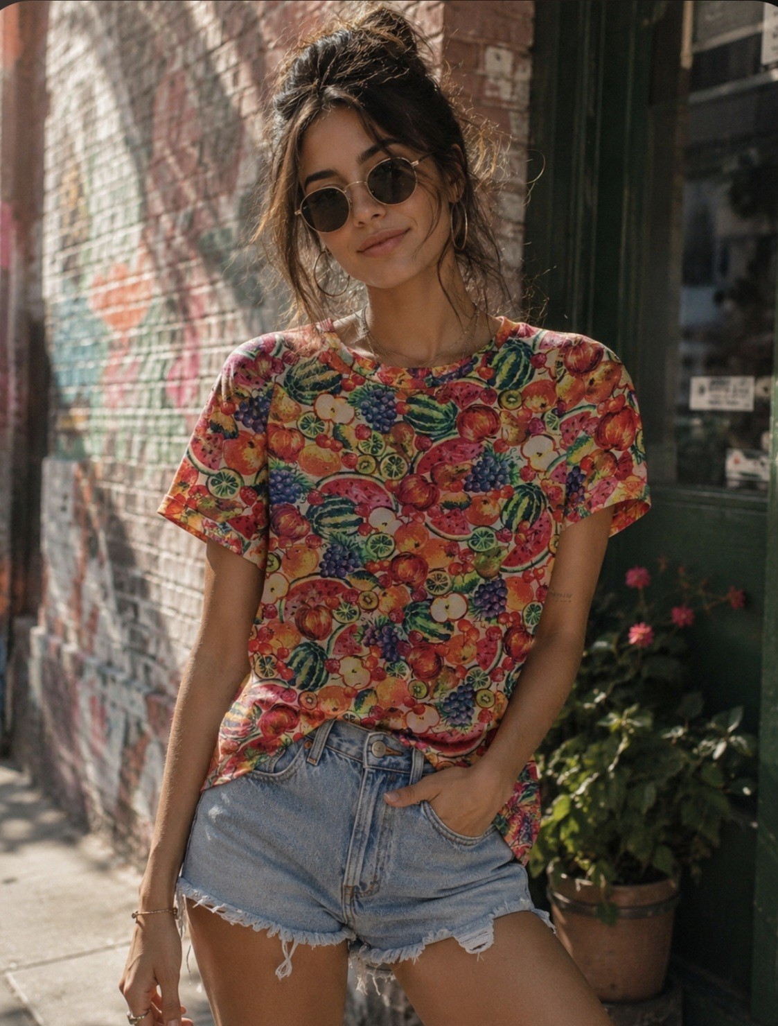 NWT Lovefire Fruit Print Top Medium Watermelon Strawberry Colorful Tee Fruitcore