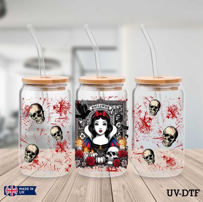 Schneewittchen Horror UV DTF Aufkleber - 16oz Libbey Dose Glasfolie zp490