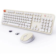 Retro Typewriter Style Wireless Keyboard / Mouse Combo, White