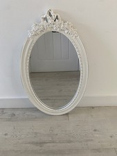 Wall Mirror Oval Baroque Style Vintage Wooden Hanging, White 60x40cm