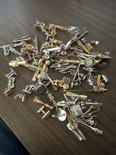 JOB LOT Cufflinks & Tie Clips/Pins Mixed Bundle Vintage Retro Wedding Mens Swank - Picture 1 of 8
