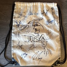 TNA Wrestling Multi-Signed Drawstring Bag Autographed Kurt Angle Samoa Joe AJ