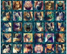 Feline Drive Fabric FELINE FANTASIA Cat Pictu...