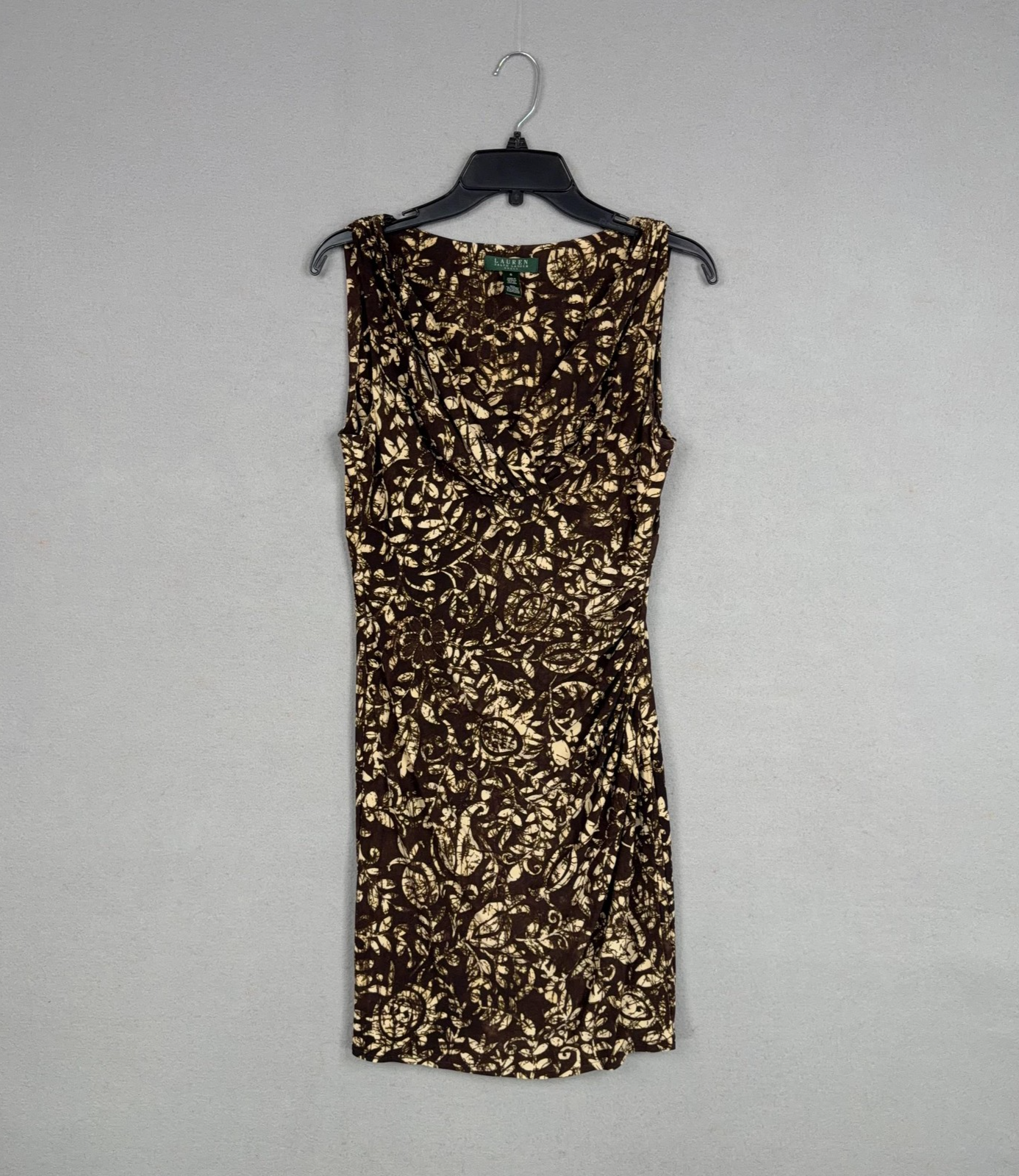 Lauren Ralph Lauren Dress Womens 6 Floral Print Cowl Scoop Neck Ruched Stretch