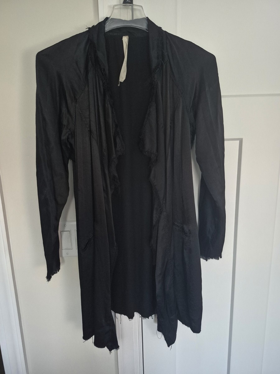 Jaga Blazer Jacket Black Satin Open Front Fray Hem Size 1  US Size 6 View 2
