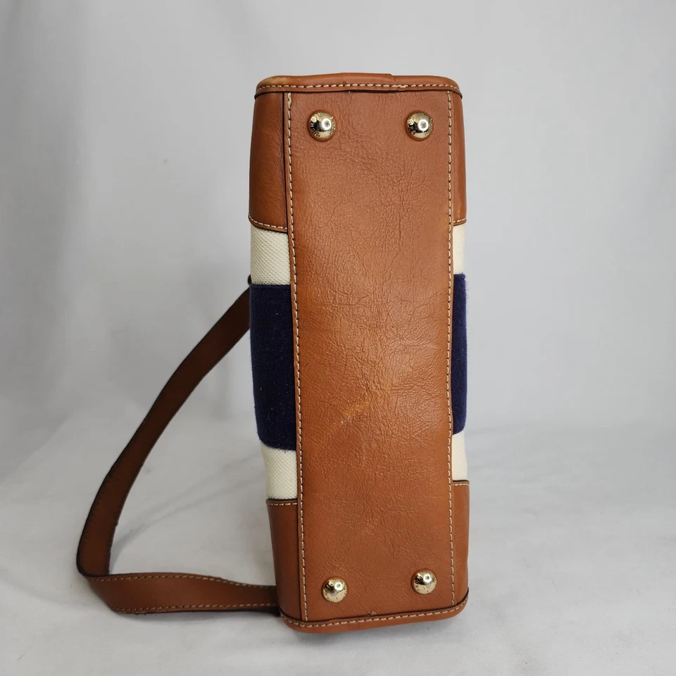 Сумка Michael Kors Hamilton средняя холщовая кремовая синяя в полоску кожаная отделка - Изображение 4 из 4