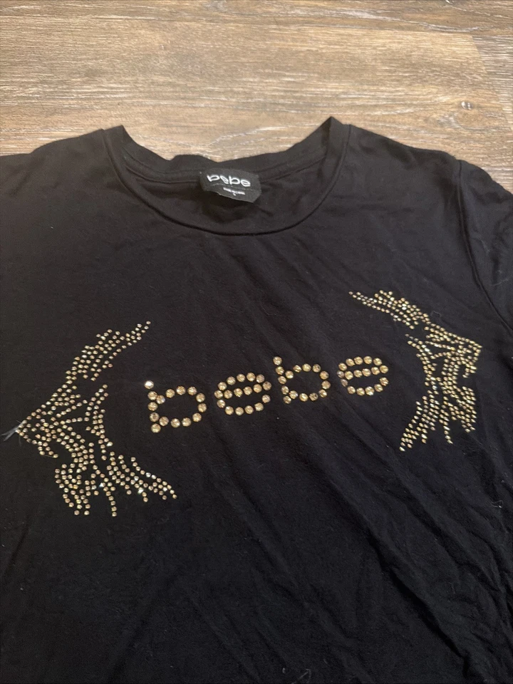 Camisas pequeñas retro Bebe con estrás deletreado con estrás Bling cuello redondo Y2K Foto 2 de 4