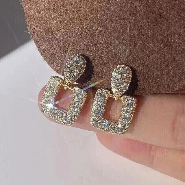 2.30 Ct Round Cut Real Moissanite Drop & Dangle Earrings 14k Yellow Gold Plated