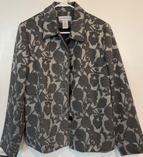 SAG HARBOR Women s Size 10 Gray Floral Tapestry Blazer Jacket Vintage Look