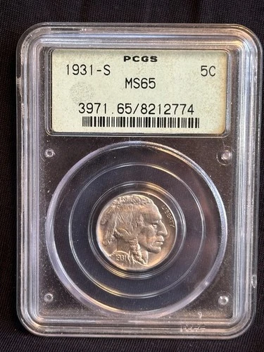 1931-S 5c Indian Head Buffalo Nickel - PCGS MS 65
