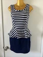 DRESS SALE 3 for $20 Blue Striped Mini Dress With RED bow Short Length Small