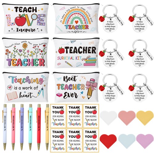 30 Pcs Teacher Appreciation Gifts Makeup Bags, Keychains, Pens Cards | eBay