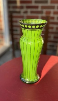 Josef Hoffmann Green Glass Metallic Trim Art Deco Modernist Vase STUNNING