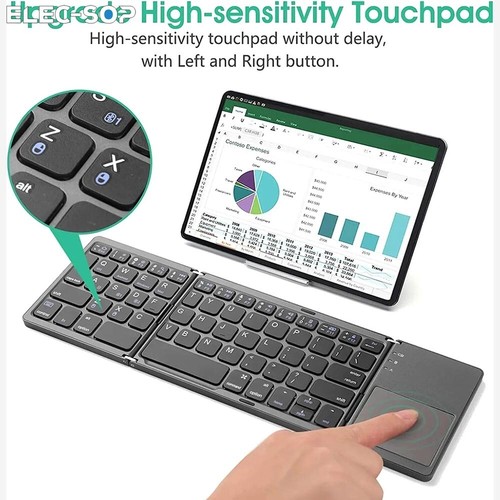 Portable Mini Bluetooth Wireless Foldable Travel Keyboard 3 Folding w/ Touchpad - Picture 6 of 8