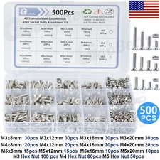 500x M3 M4 M5 Flat Countersunk Head Hex Socket Cap Screw Bolt Nut Assortment Kit