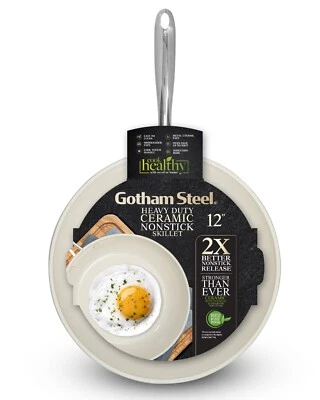 Gotham Steel Cream 12" Nonstick Heavy Duty Ceramic Fry Pan with Stay Cool Handle