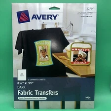 NEW Avery Dennison 3279 Fabric Transfer Paper, 5 Sheets,Dark Inkjet 8 1/2”x11”