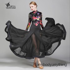 Womens Velvet Dance Dress Ballroom Competition Modern Waltz Tango Standard Dress