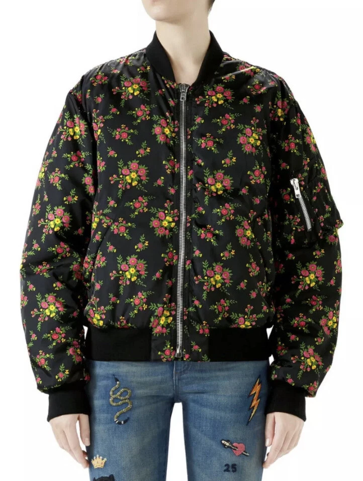 Giacca Bomber Imbottita Autore Gucci Fucsia Bouquet Floreale IT44 US 6 8 10 $2800
