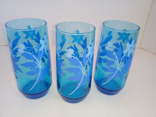 Lote de 3 Vasos de Vidrio Margarita Prado Azul LIBBEY Vintage Años 70 6" - Imagen 3 de 6