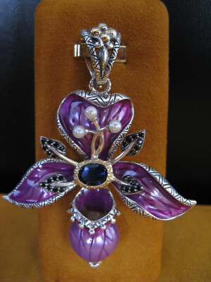 BARBARA BIXBY ORCHID FLOWER IOLITE PEARL SAPPHIRE ENAMEL ENHANCER PENDANT Gift