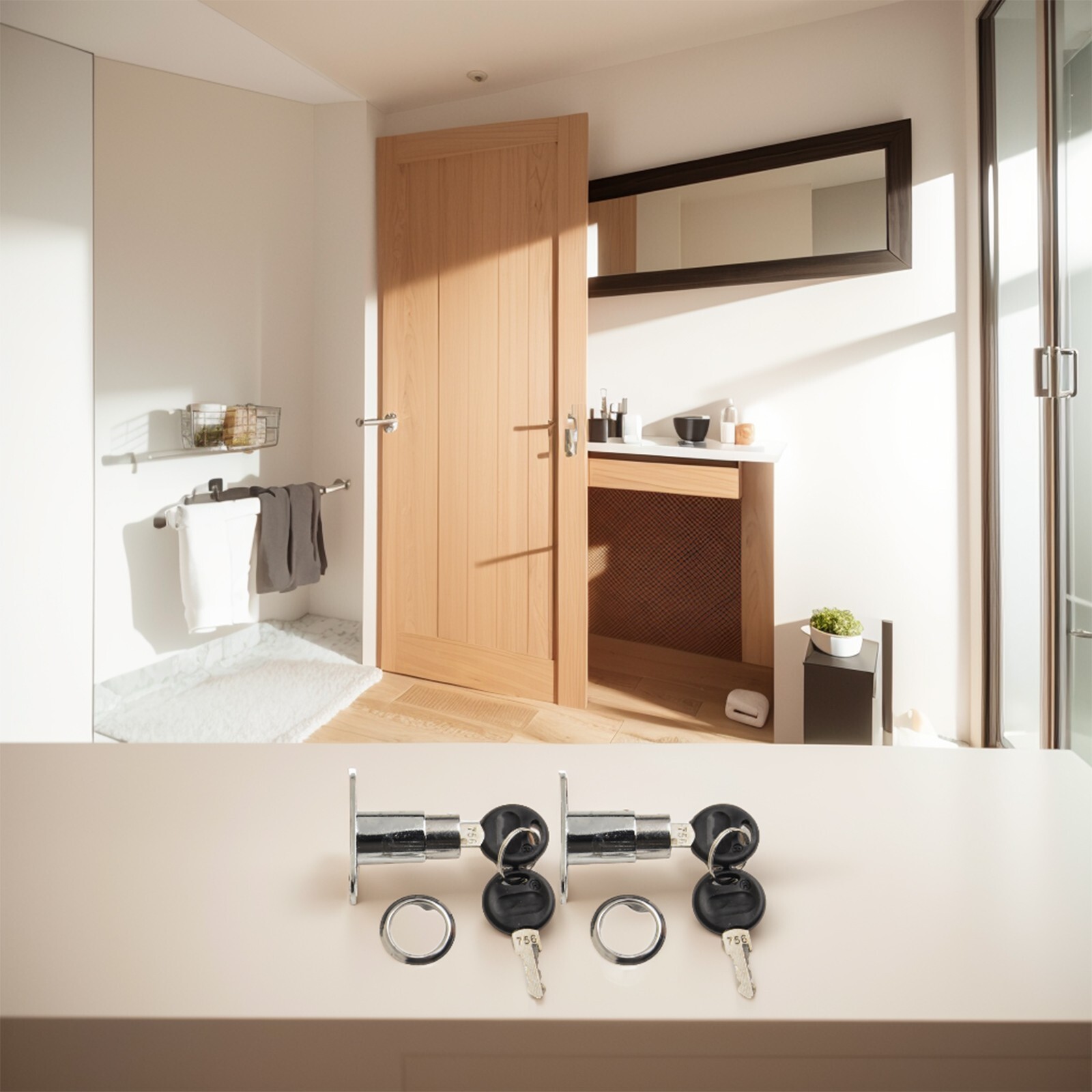 2x Cabinet Push Plunger Lock Cylinder Zinc Alloy With 4 Keys Kit Home Furniture