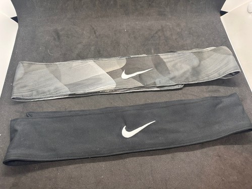 2 Nike Logo Headband Head Wrap Athletic Sport Black & Gray Unisex 1 Size NWOT