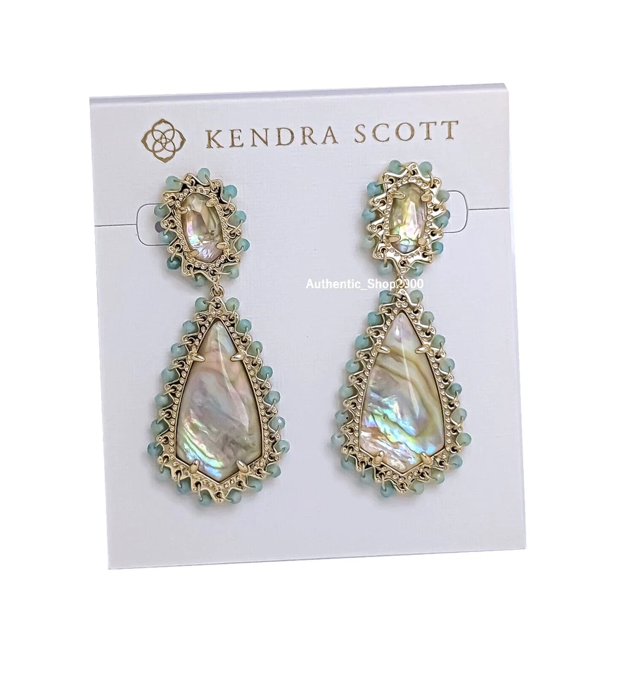 100% New Kendra Scott 132 Gold Iridescent Abalone Mix Beaded Camry Earrings - Image 2 of 3