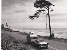*Postcard-"Car Pulling Small Trailer Along The Beach Coast"...