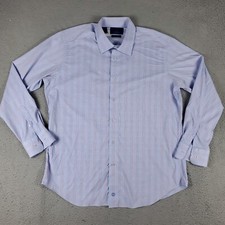 David Donahue Shirt Mens Size 17.5 Blue Plaid Performance Nylon Dress Button *