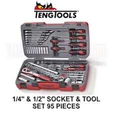 Teng Tools 95 Piece 1/4" & 1/2" Socket, Ratchet, Spanner, Screwdriver Set TM095