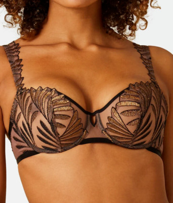 AUBADE RCF-14 GOLDEN LEAVES SENSORY ILLUSION HALF CUP BRA U.S. SIZE 34E