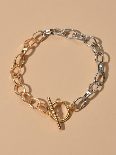 Punk Hip Hop Style Gold Silver Thick Link Chain Multi-colored Bracelet for Women - Picture 4 of 5