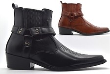 Mens Cowboy Boots Biker Ankle Chelsea Western Harness  Shoes Size