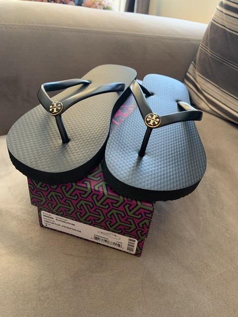 NIB TORY BURCH Logo Thin Flip Flops Flip Flop SIZE 8M - Black | eBay