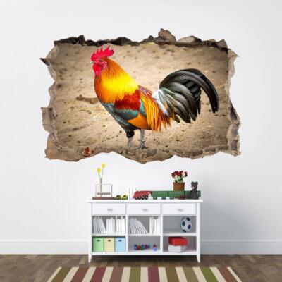 Rooster 3D Smashed Wall Sticker Decal Home Decor Art Mural Animals ...