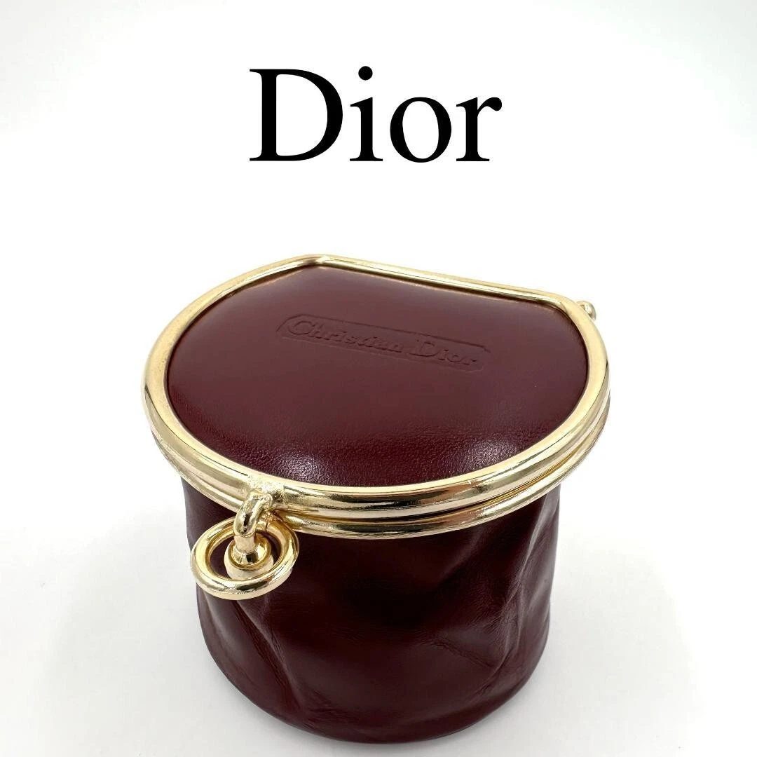 Étui à monnaie Christian Dior vintage bordeaux cuir doré accessoire étui du Japon