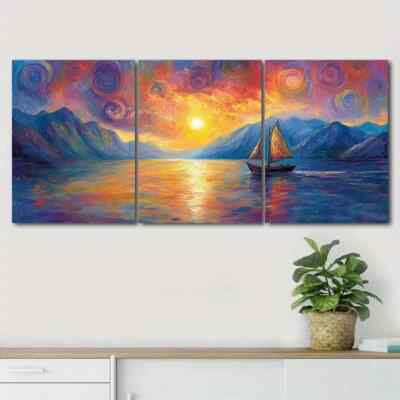 3pcs Boat Navigating On The River Perfect Wall Art Canvas Unframed/Framed