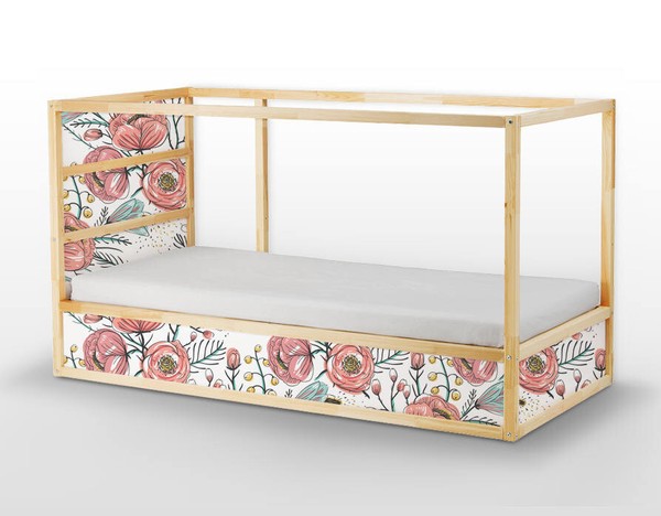 Calcomanías para cama Kura Ikea vintage papel tapiz pegatina autoadhesiva habitación infantil hack