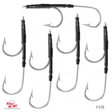 5pcs 11/0 Stainless Steel 7691S Double Hooks 0 degree big game Shark tuna assist