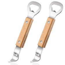 2 Pack Manual Handheld Bottle and Can Openers with Wooden Handle for Beverages