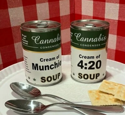 2 x Funny Cannabis 420 Weed Soup Can Labels GAG PRANK GIFT XMAS STOCKING STUFFER