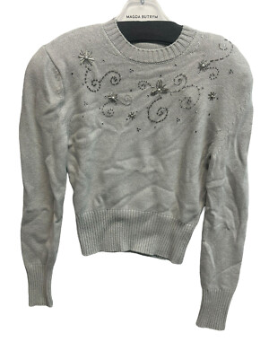 Magda Butrym Murray Beaded Embellished Gray Crewneck Sweater Size 36/Small NWT