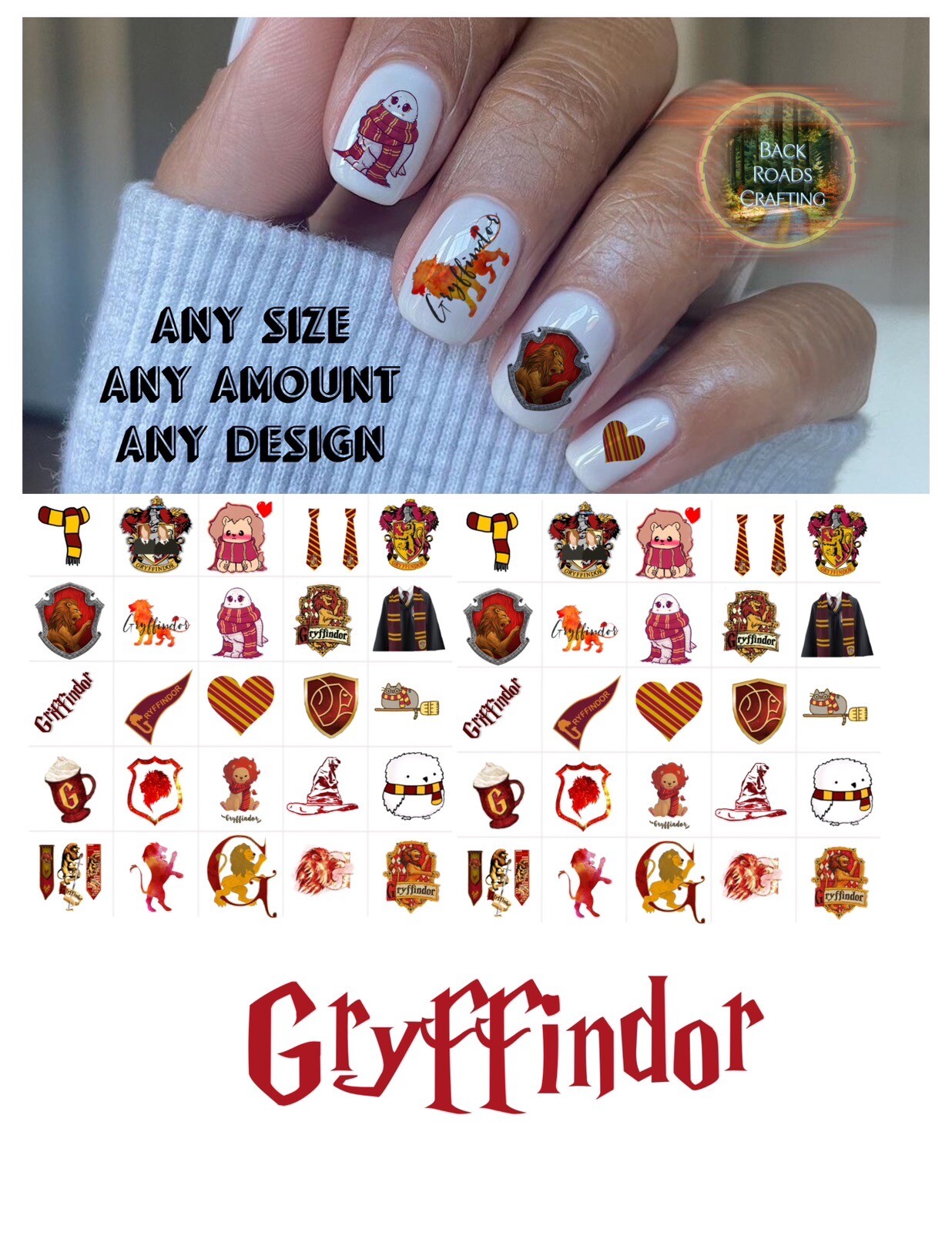 Gryffindor Harry Potter Waterslide Nail Decals Set Of 50 Instructions & Bonus