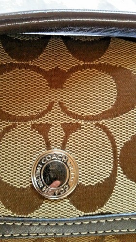 coach signature jacquard large khaki/brown stripe tote/shoulder