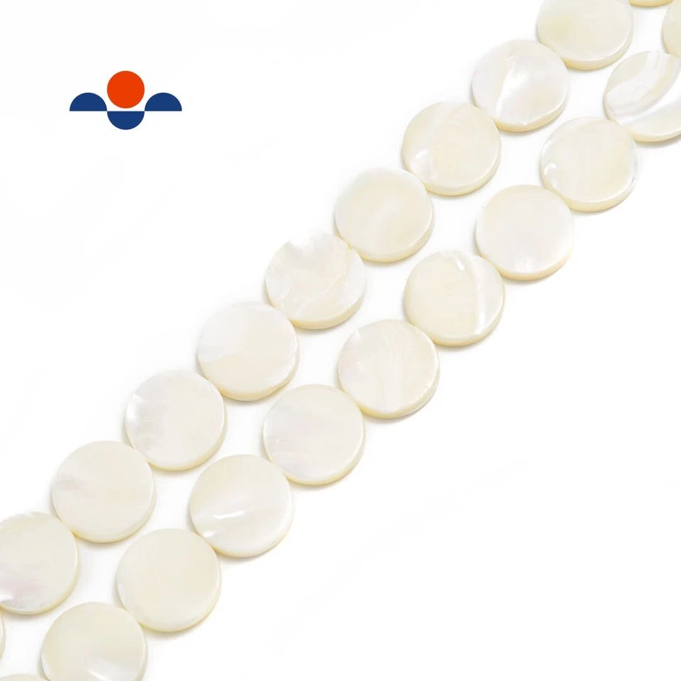 White or Natural Color MOP Mother of Pearl Flat Coin Beads 20mm 15.5" Strand - Image 4 of 4