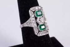 Vintage Lab Created Diamond With Emerald Wedding 925 Sterling Silver Ring