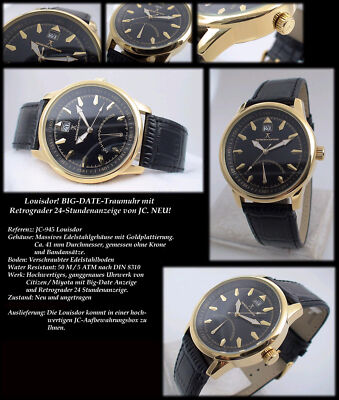Jacques Cantani JC-945 Men's Watch Big Date 2nd Time Display Stainless Steel IPG